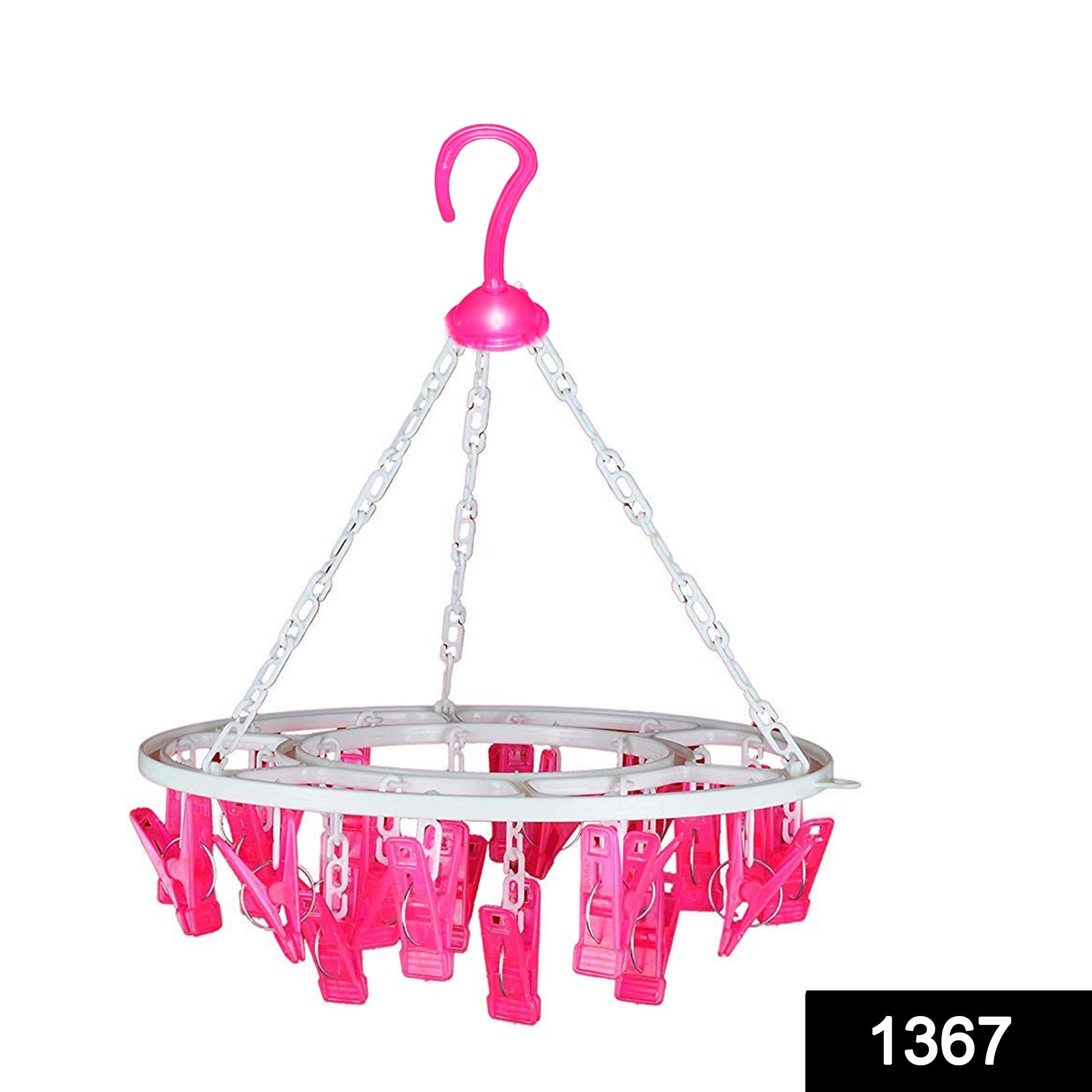 Plastic round hanger with 24 clips for cloth drying in multicolour. Plastic round hanger with 24 clips for cloth drying in multicolour.